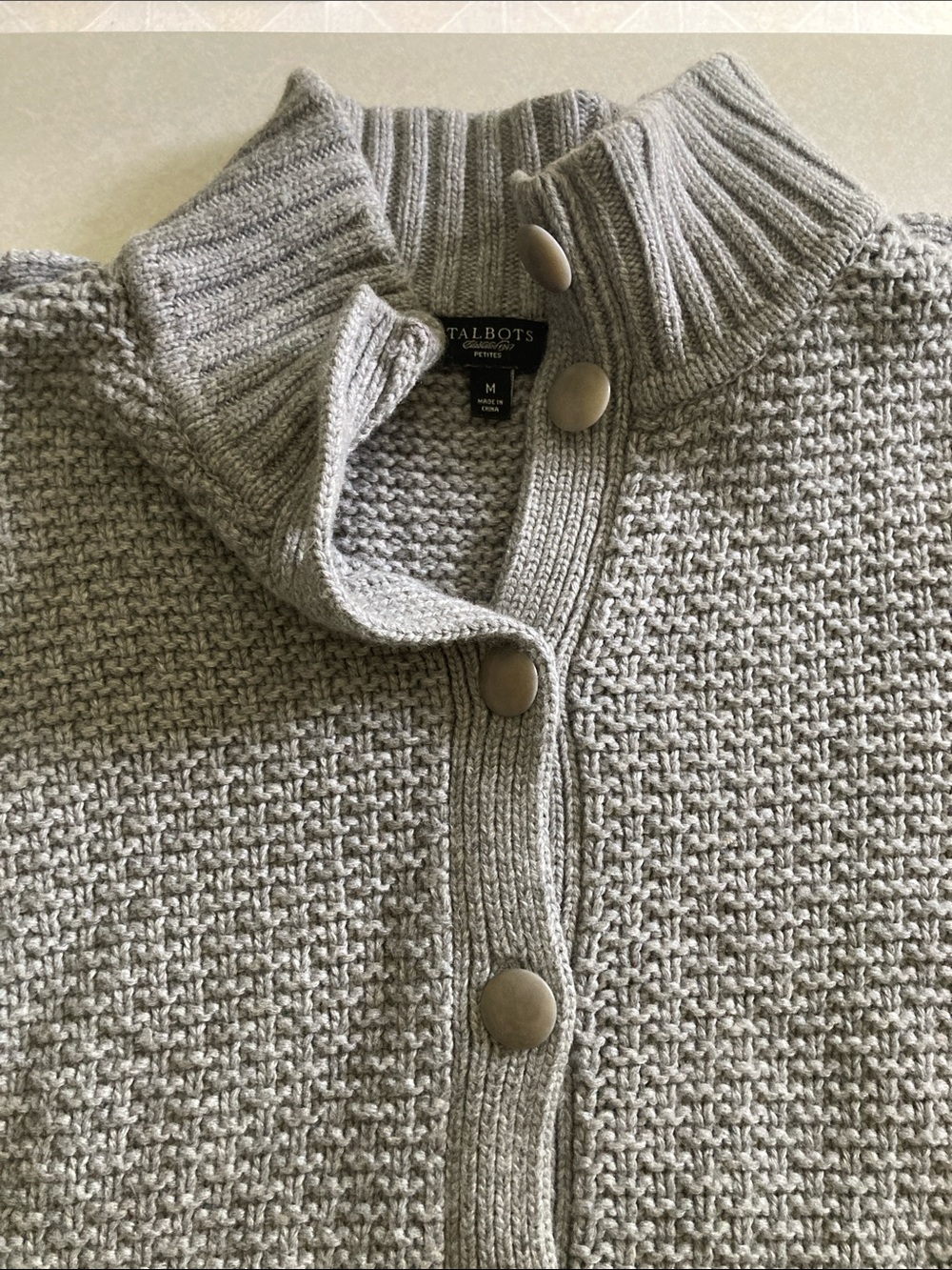 Talbots Light Gray Button-Front Knit Cardigan Petite Medium